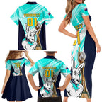 Custom Australia Soccer Family Matching Short Sleeve Bodycon Dress and Hawaiian Shirt Matildas Kangaroo With World Cup Trophy 2023 Turquoise Version
