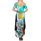 Custom Australia Soccer Family Matching Summer Maxi Dress and Hawaiian Shirt Matildas Kangaroo With World Cup Trophy 2023 Turquoise Version