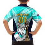 Custom Australia Soccer Family Matching Tank Maxi Dress and Hawaiian Shirt Matildas Kangaroo With World Cup Trophy 2023 Turquoise Version