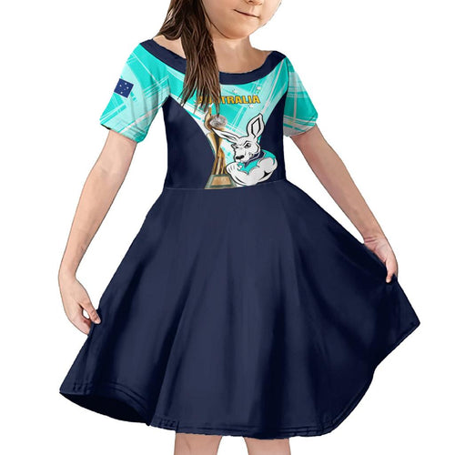 Custom Australia Soccer Family Matching Tank Maxi Dress and Hawaiian Shirt Matildas Kangaroo With World Cup Trophy 2023 Turquoise Version
