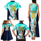 Custom Australia Soccer Family Matching Tank Maxi Dress and Hawaiian Shirt Matildas Kangaroo With World Cup Trophy 2023 Turquoise Version