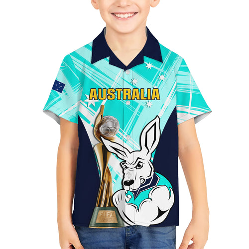 Custom Australia Soccer Hawaiian Shirt Matildas Kangaroo With World Cup Trophy 2023 Turquoise Version