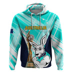 Custom Australia Soccer Hoodie Matildas Kangaroo With World Cup Trophy 2023 Turquoise Version