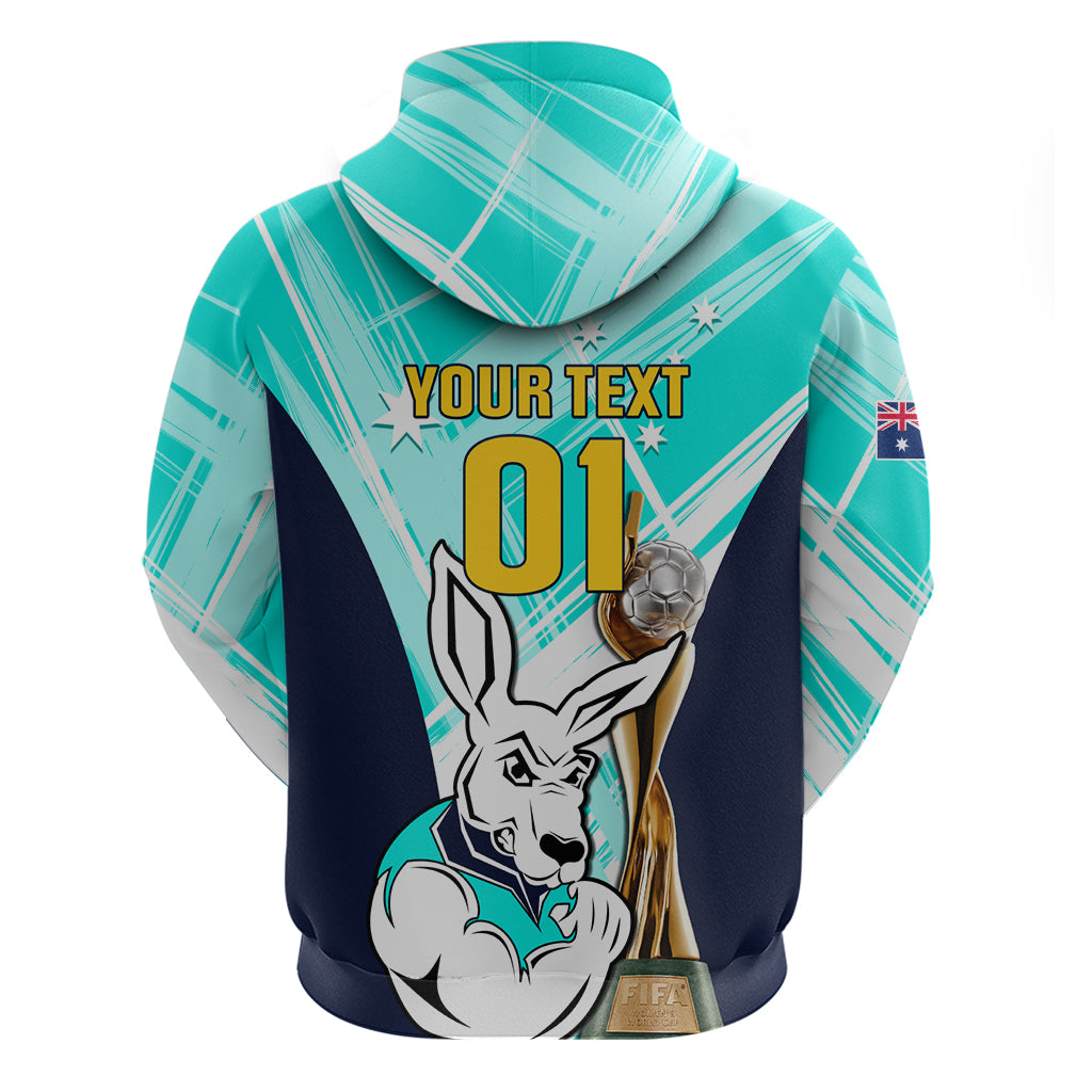 Custom Australia Soccer Hoodie Matildas Kangaroo With World Cup Trophy 2023 Turquoise Version