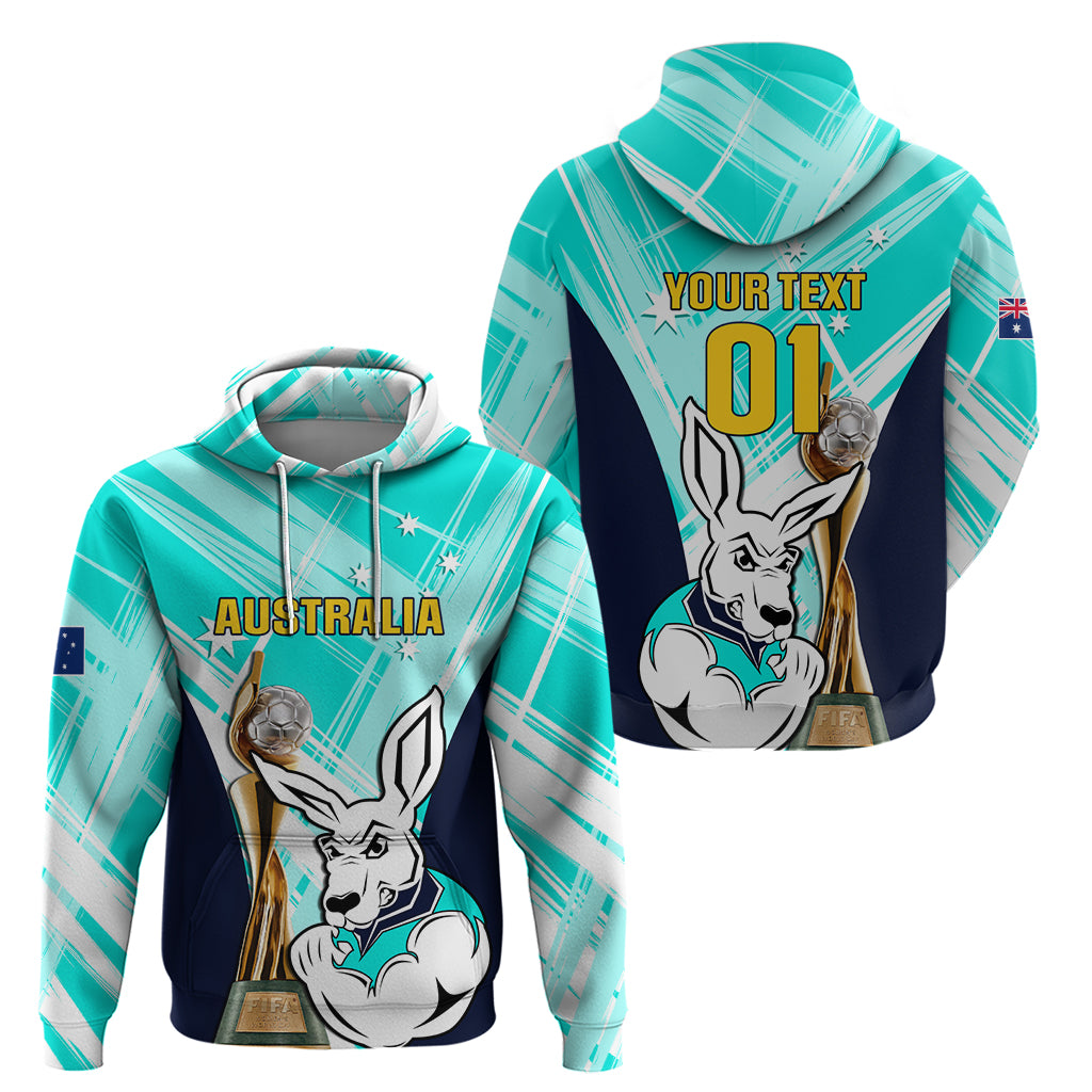 Custom Australia Soccer Hoodie Matildas Kangaroo With World Cup Trophy 2023 Turquoise Version