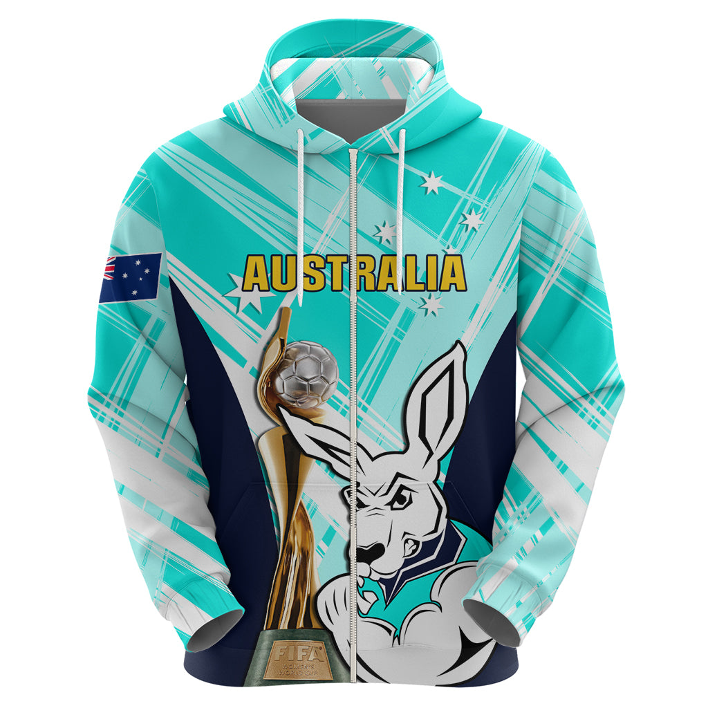 Custom Australia Soccer Hoodie Matildas Kangaroo With World Cup Trophy 2023 Turquoise Version