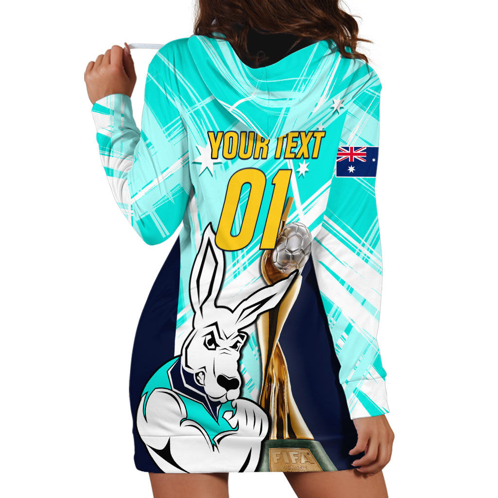 Custom Australia Soccer Hoodie Dress Matildas Kangaroo With World Cup Trophy 2023 Turquoise Version