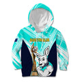 Custom Australia Soccer Kid Hoodie Matildas Kangaroo With World Cup Trophy 2023 Turquoise Version