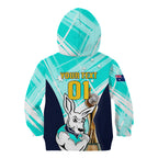 Custom Australia Soccer Kid Hoodie Matildas Kangaroo With World Cup Trophy 2023 Turquoise Version