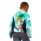 Custom Australia Soccer Kid Hoodie Matildas Kangaroo With World Cup Trophy 2023 Turquoise Version