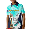 Custom Australia Soccer Kid Polo Shirt Matildas Kangaroo With World Cup Trophy 2023 Turquoise Version