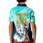 Custom Australia Soccer Kid Polo Shirt Matildas Kangaroo With World Cup Trophy 2023 Turquoise Version