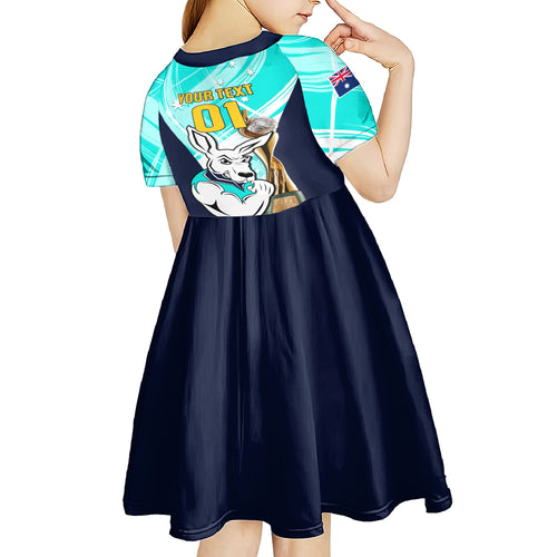 Custom Australia Soccer Kid Short Sleeve Dress Matildas Kangaroo With World Cup Trophy 2023 Turquoise Version