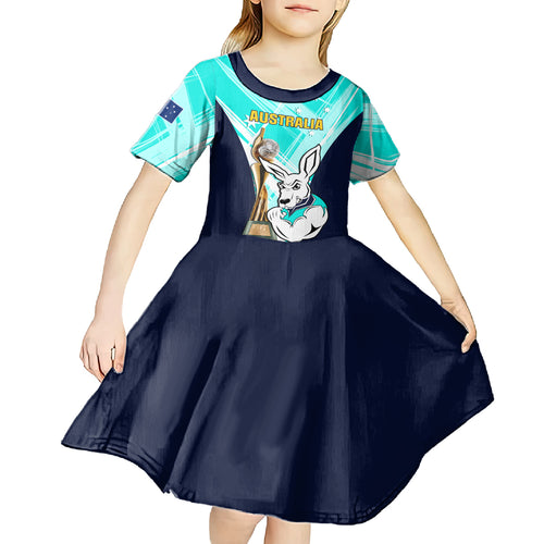 Custom Australia Soccer Kid Short Sleeve Dress Matildas Kangaroo With World Cup Trophy 2023 Turquoise Version