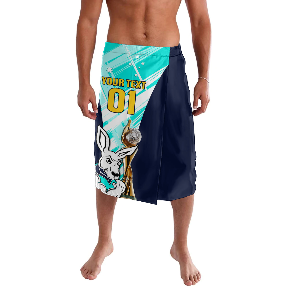 Custom Australia Soccer Lavalava Matildas Kangaroo With World Cup Trophy 2023 Turquoise Version
