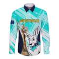 Custom Australia Soccer Long Sleeve Button Shirt Matildas Kangaroo With World Cup Trophy 2023 Turquoise Version
