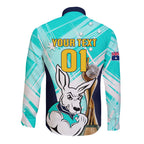 Custom Australia Soccer Long Sleeve Button Shirt Matildas Kangaroo With World Cup Trophy 2023 Turquoise Version