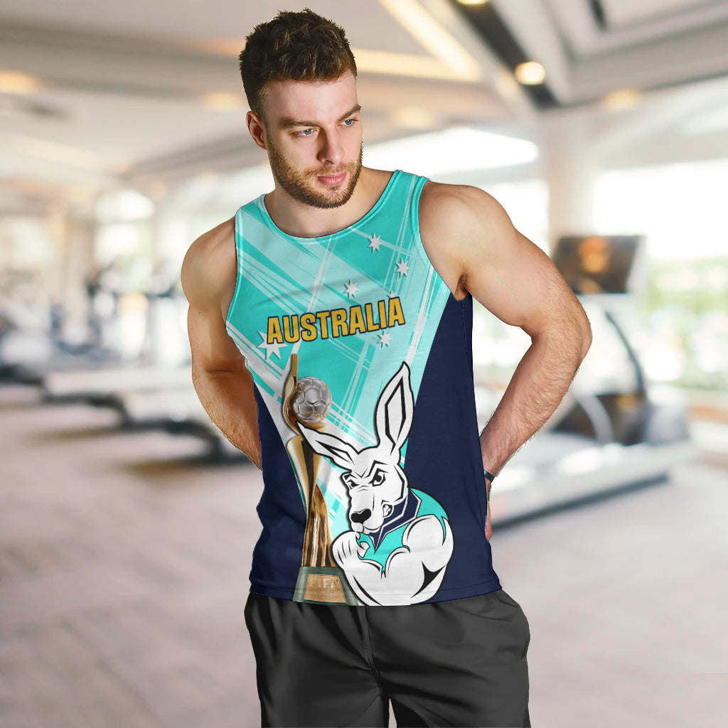 Custom Australia Soccer Men Tank Top Matildas Kangaroo With World Cup Trophy 2023 Turquoise Version
