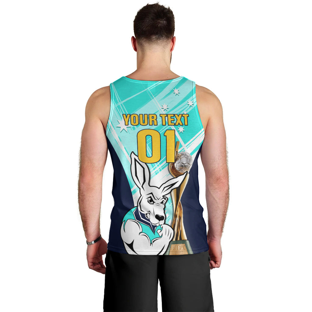 Custom Australia Soccer Men Tank Top Matildas Kangaroo With World Cup Trophy 2023 Turquoise Version