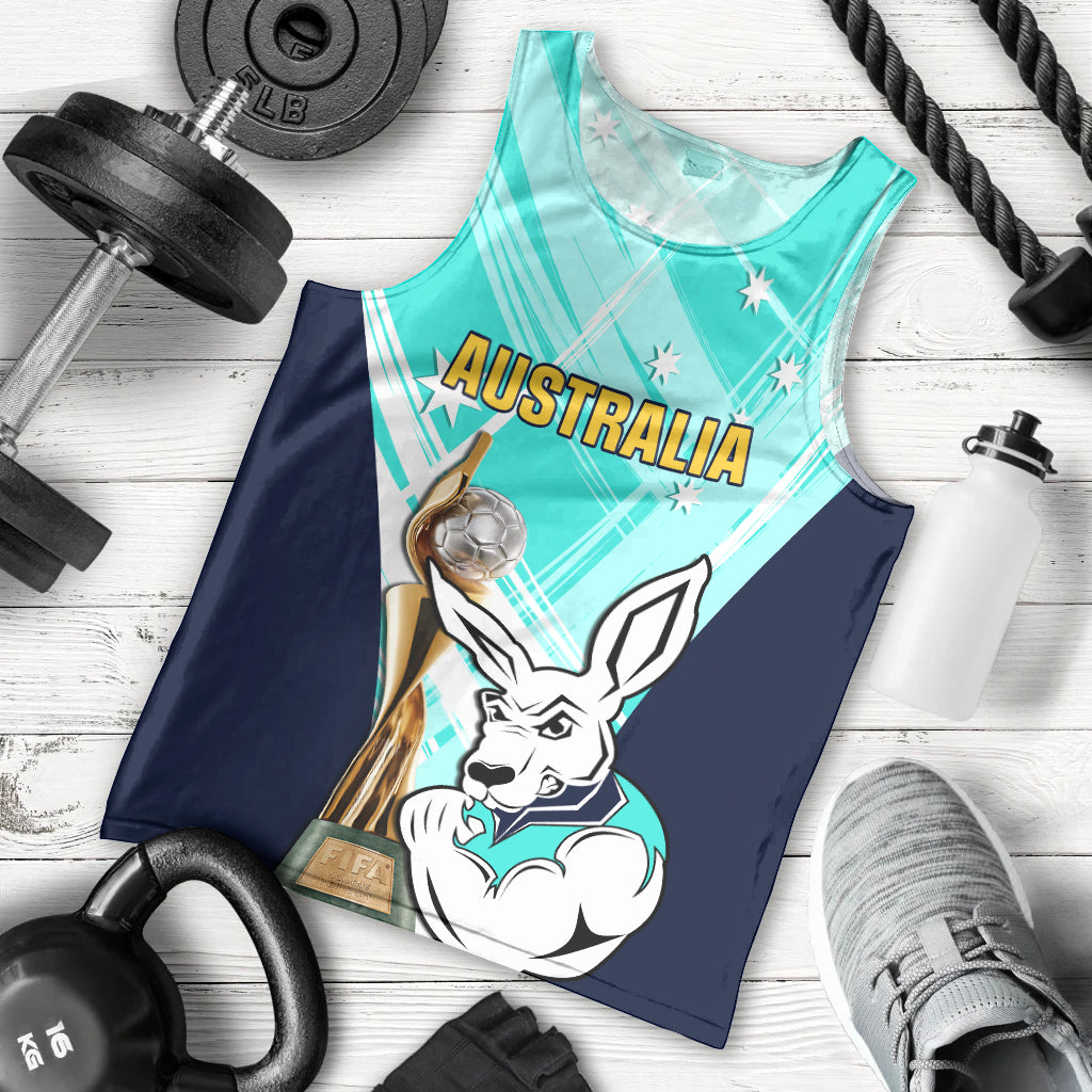 Custom Australia Soccer Men Tank Top Matildas Kangaroo With World Cup Trophy 2023 Turquoise Version