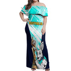 Custom Australia Soccer Off Shoulder Maxi Dress Matildas Kangaroo With World Cup Trophy 2023 Turquoise Version