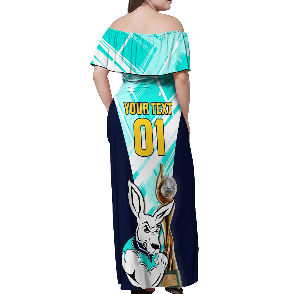 Custom Australia Soccer Off Shoulder Maxi Dress Matildas Kangaroo With World Cup Trophy 2023 Turquoise Version