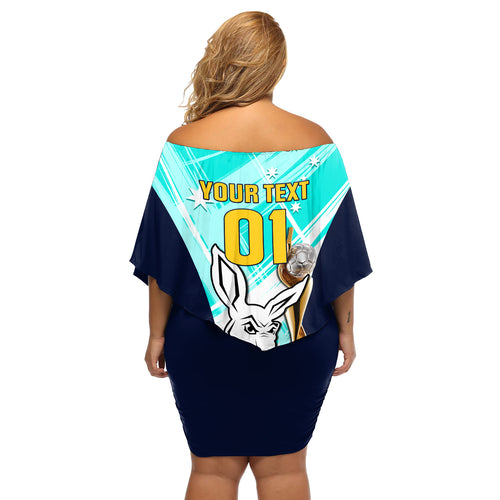 Custom Australia Soccer Off Shoulder Short Dress Matildas Kangaroo With World Cup Trophy 2023 Turquoise Version