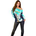 Custom Australia Soccer Off Shoulder Sweater Matildas Kangaroo With World Cup Trophy 2023 Turquoise Version