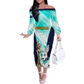 Custom Australia Soccer Off The Shoulder Long Sleeve Dress Matildas Kangaroo With World Cup Trophy 2023 Turquoise Version