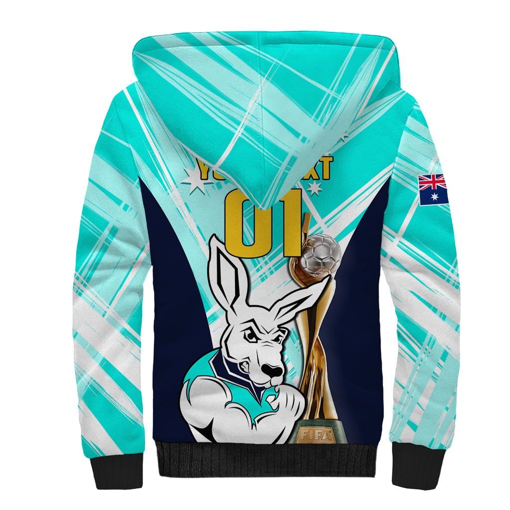 Custom Australia Soccer Sherpa Hoodie Matildas Kangaroo With World Cup Trophy 2023 Turquoise Version