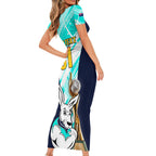 Custom Australia Soccer Short Sleeve Bodycon Dress Matildas Kangaroo With World Cup Trophy 2023 Turquoise Version
