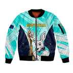 Custom Australia Soccer Sleeve Zip Bomber Jacket Matildas Kangaroo With World Cup Trophy 2023 Turquoise Version