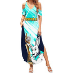 Custom Australia Soccer Summer Maxi Dress Matildas Kangaroo With World Cup Trophy 2023 Turquoise Version