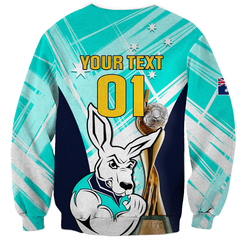 Custom Australia Soccer Sweatshirt Matildas Kangaroo With World Cup Trophy 2023 Turquoise Version