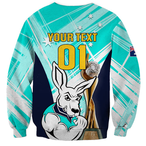 Custom Australia Soccer Sweatshirt Matildas Kangaroo With World Cup Trophy 2023 Turquoise Version