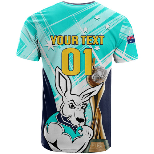 Custom Australia Soccer T Shirt Matildas Kangaroo With World Cup Trophy 2023 Turquoise Version