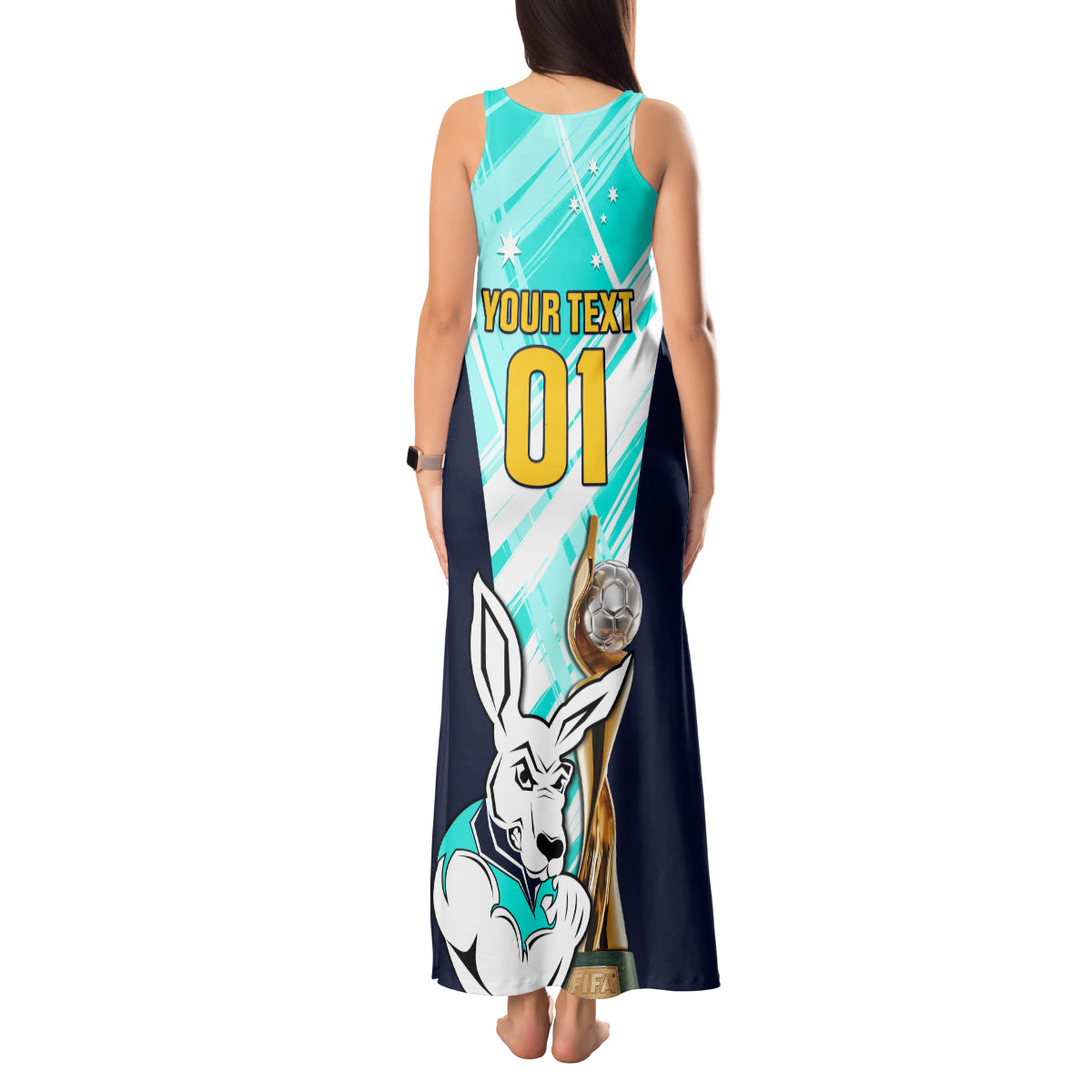 Custom Australia Soccer Tank Maxi Dress Matildas Kangaroo With World Cup Trophy 2023 Turquoise Version