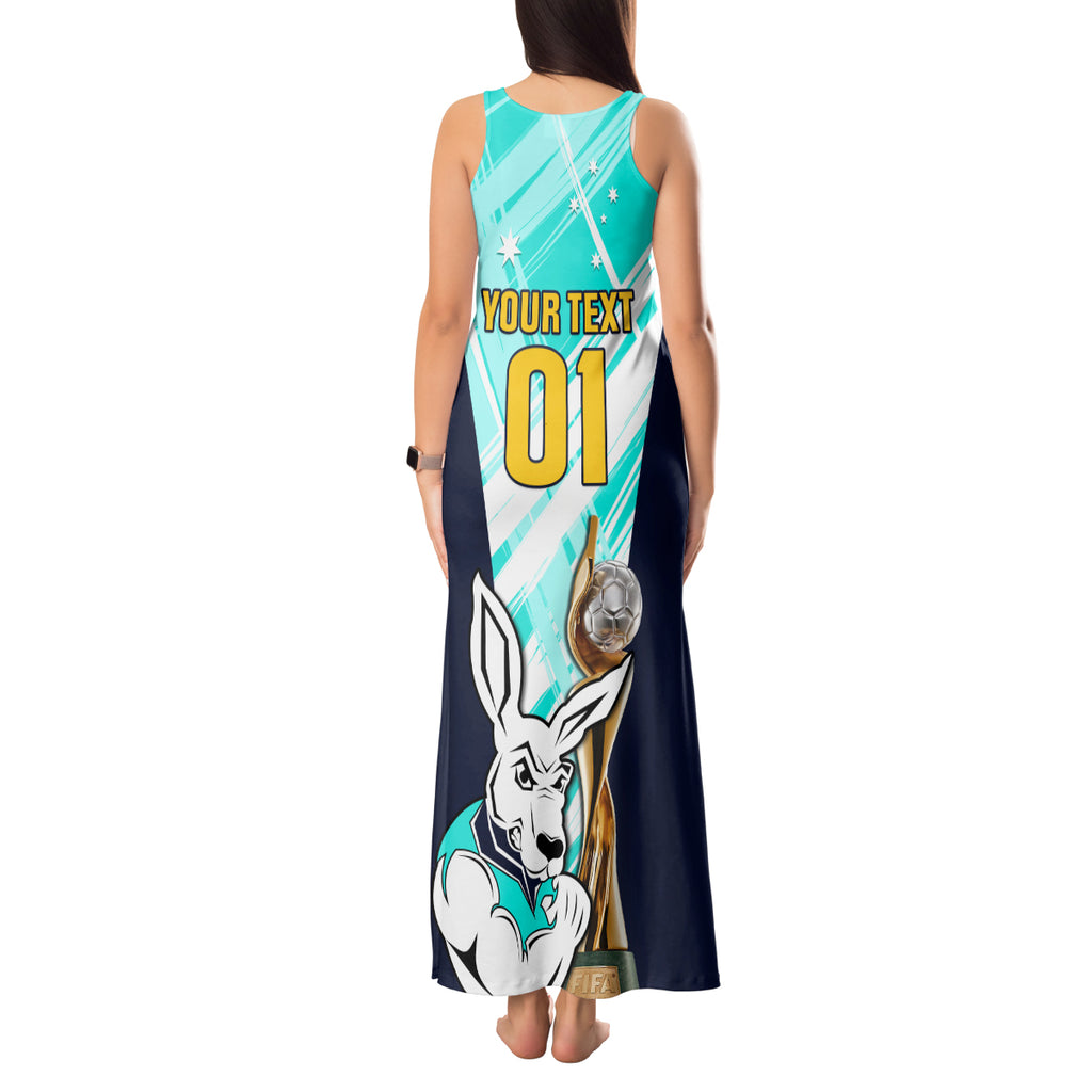 Custom Australia Soccer Tank Maxi Dress Matildas Kangaroo With World Cup Trophy 2023 Turquoise Version