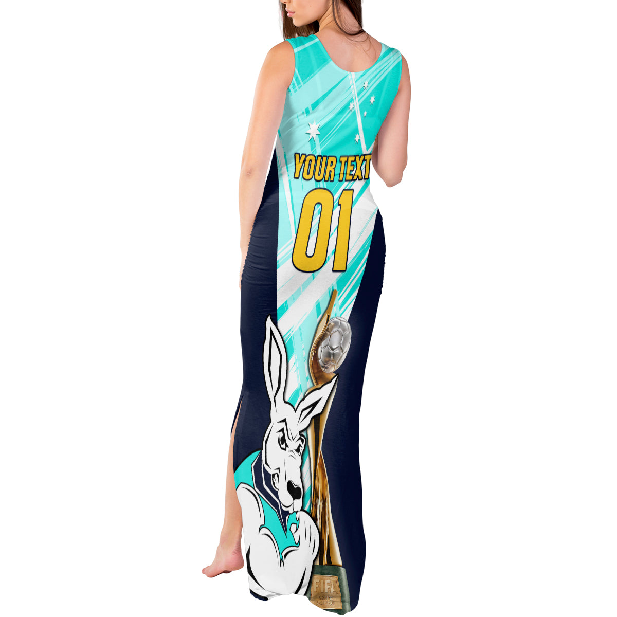 Custom Australia Soccer Tank Maxi Dress Matildas Kangaroo With World Cup Trophy 2023 Turquoise Version