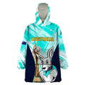 Custom Australia Soccer Wearable Blanket Hoodie Matildas Kangaroo With World Cup Trophy 2023 Turquoise Version