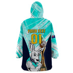 Custom Australia Soccer Wearable Blanket Hoodie Matildas Kangaroo With World Cup Trophy 2023 Turquoise Version