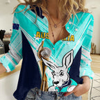 Custom Australia Soccer Women Casual Shirt Matildas Kangaroo With World Cup Trophy 2023 Turquoise Version LT01