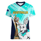 Custom Australia Soccer Women V Neck T Shirt Matildas Kangaroo With World Cup Trophy 2023 Turquoise Version