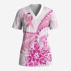 Personalised New Zealand Pink Fern Breast Cancer Scrub Top Polynesian Pattern - Aussie Hoodie