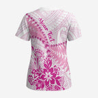 Personalised New Zealand Pink Fern Breast Cancer Scrub Top Polynesian Pattern - Aussie Hoodie