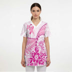 Personalised New Zealand Pink Fern Breast Cancer Scrub Top Polynesian Pattern - Aussie Hoodie