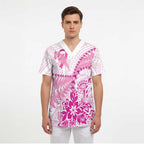 Personalised New Zealand Pink Fern Breast Cancer Scrub Top Polynesian Pattern - Aussie Hoodie