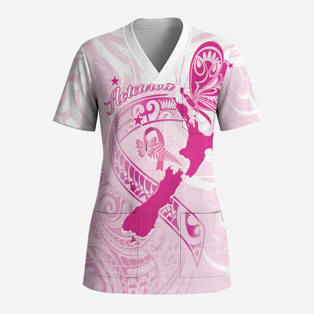 Personalised Aotearoa Breast Cancer Scrub Top New Zealand Maori Pattern - Aussie Hoodie