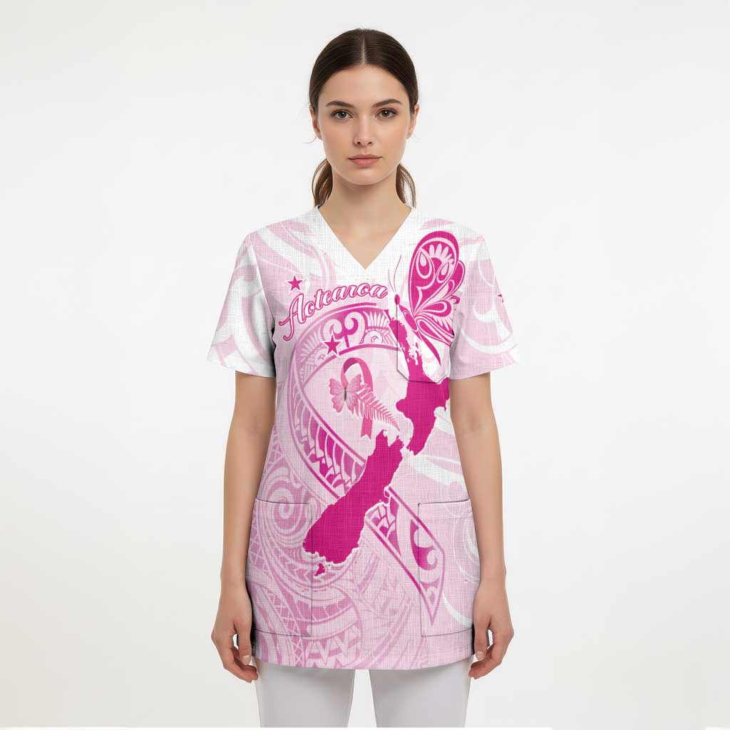 Personalised Aotearoa Breast Cancer Scrub Top New Zealand Maori Pattern - Aussie Hoodie