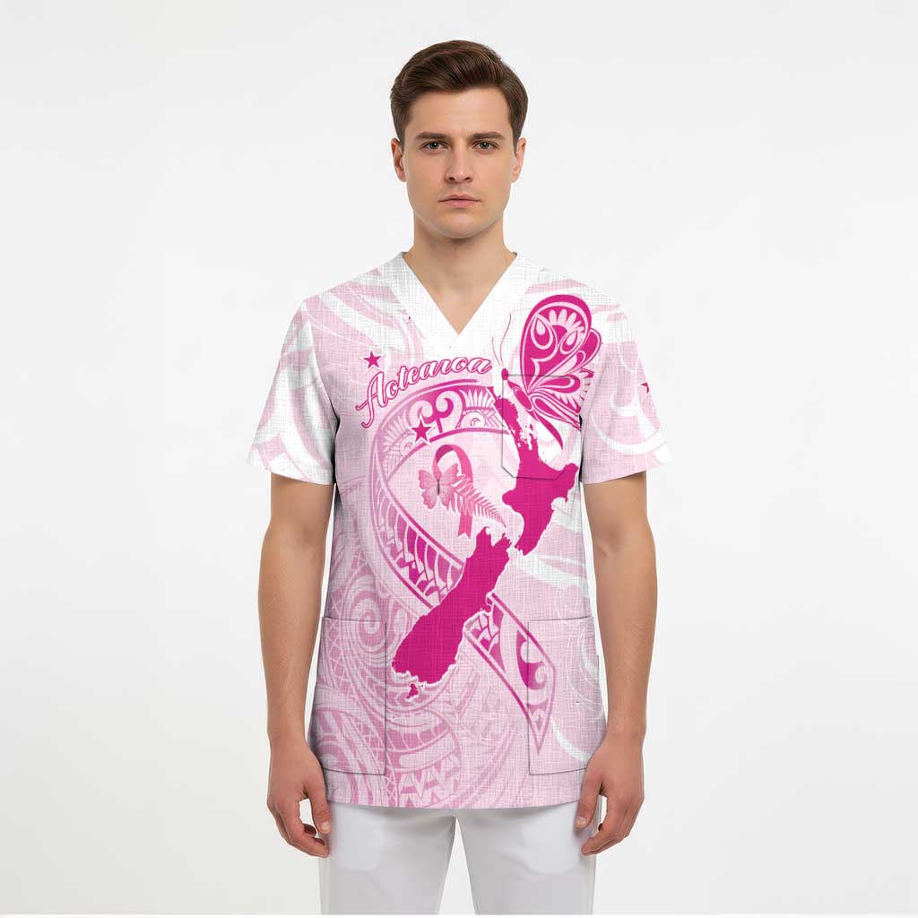 Personalised Aotearoa Breast Cancer Scrub Top New Zealand Maori Pattern - Aussie Hoodie